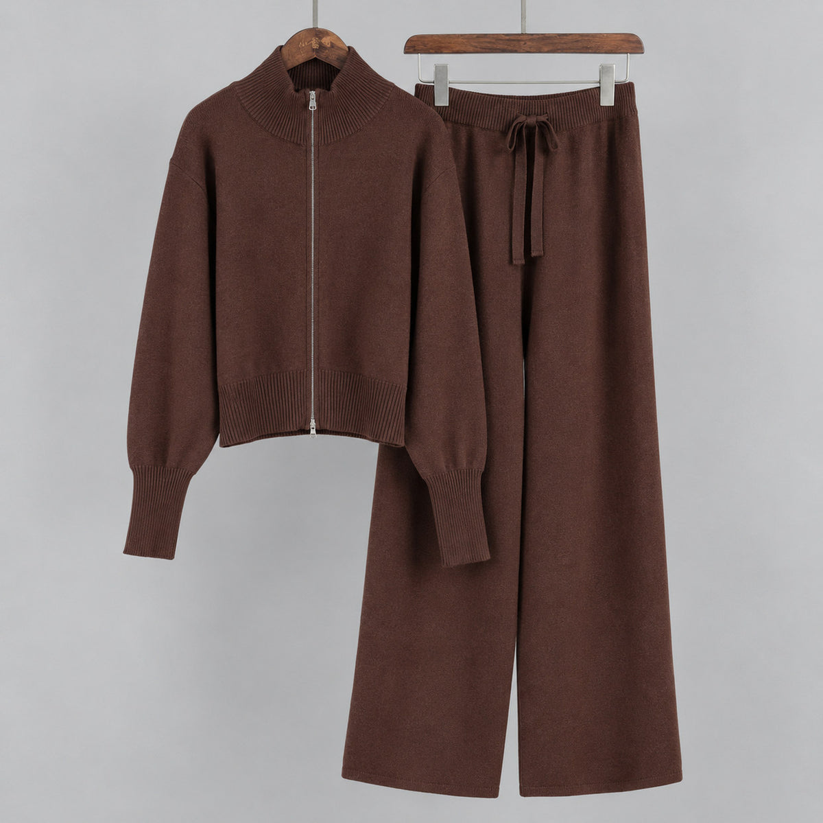 Knit Zip Front Long Sleeve Set