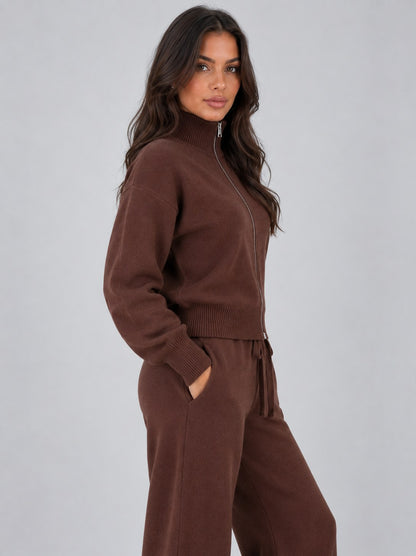 Knit Zip Front Long Sleeve Set