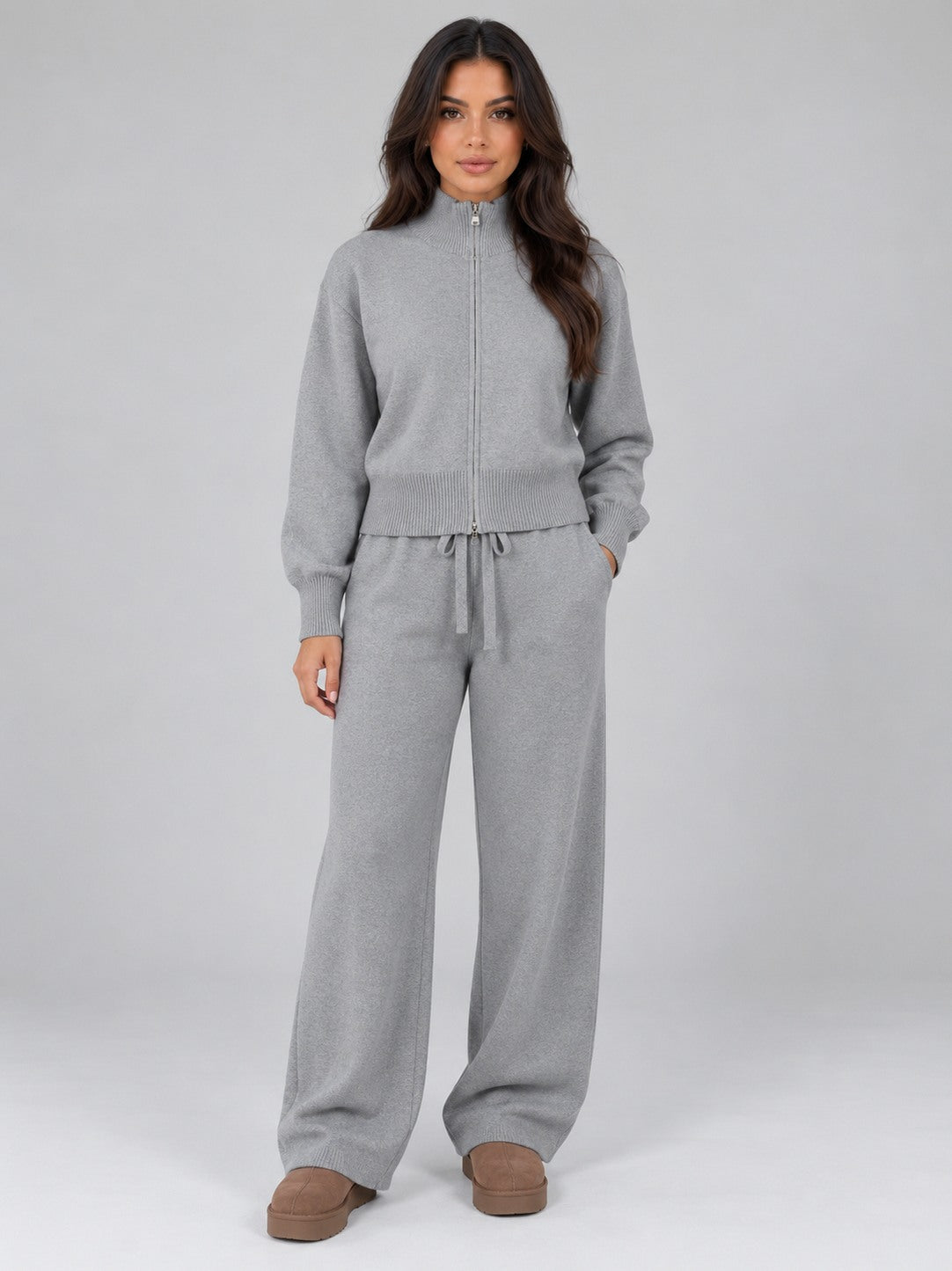 Knit Zip Front Long Sleeve Set