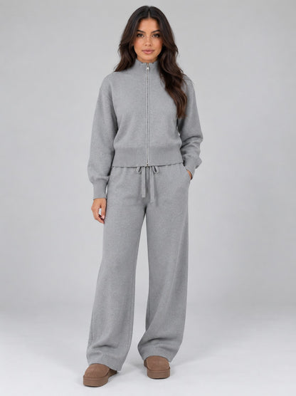Knit Zip Front Long Sleeve Set