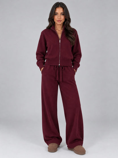 Knit Zip Front Long Sleeve Set