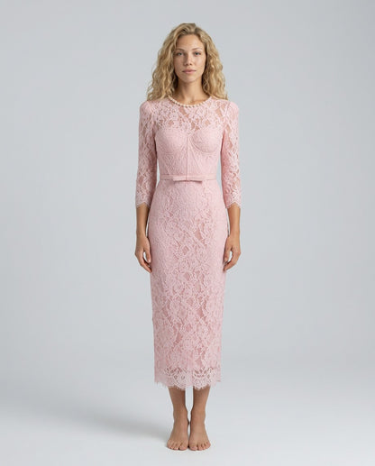 Lace Corset Belted Midi Dress