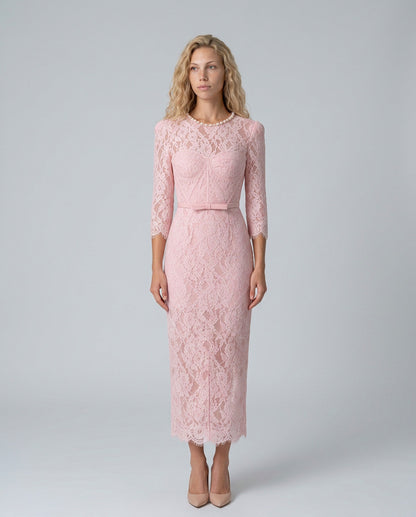 Lace Corset Belted Midi Dress