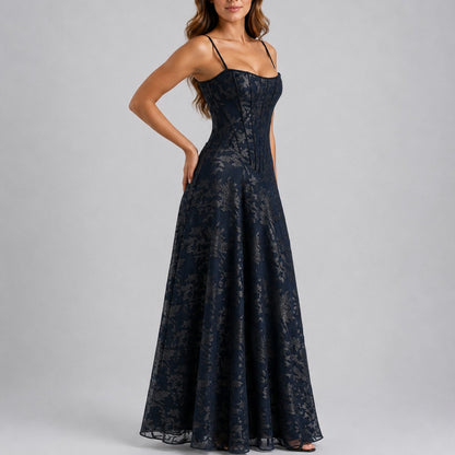 Lace Corset Drop Waist Maxi Dress