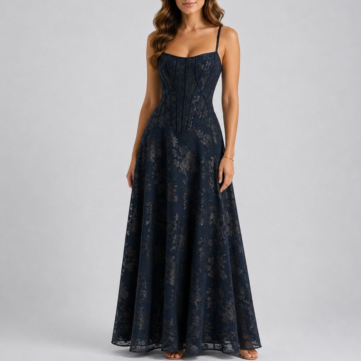Lace Corset Drop Waist Maxi Dress