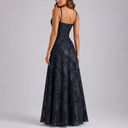 Lace Corset Drop Waist Maxi Dress