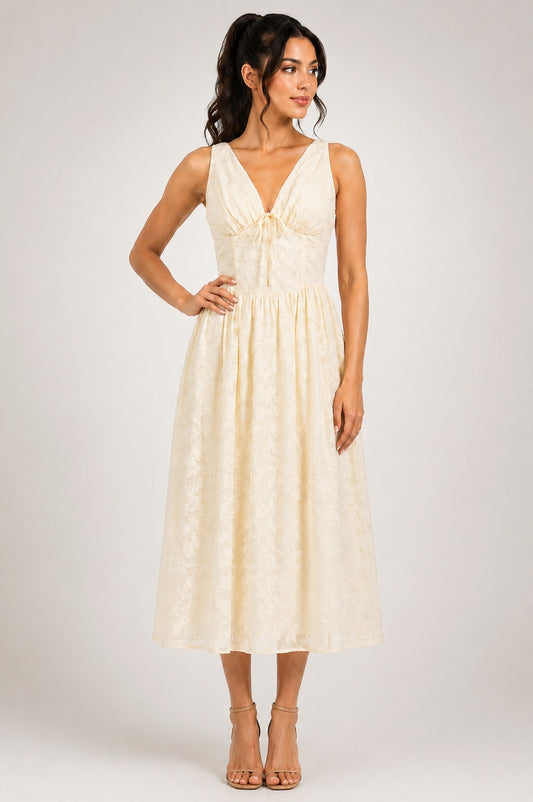 Lace Corset Tie Front Midi Dress