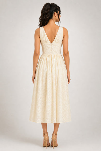 Lace Corset Tie Front Midi Dress