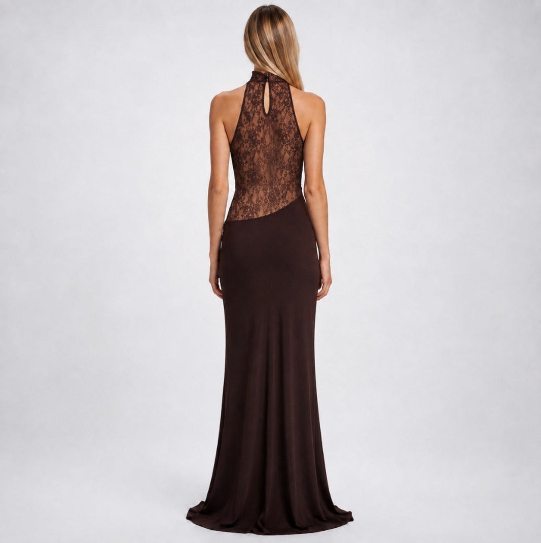 Lace High Neck Cutout Maxi Dress