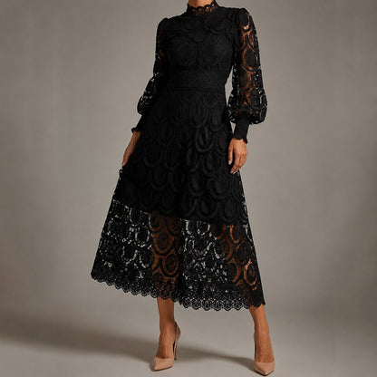 Lace Long Bishop Sleeve Midi Dress