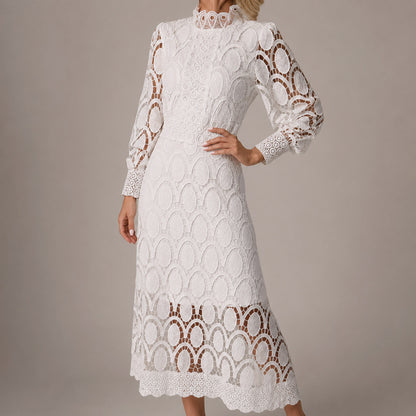 Lace Long Bishop Sleeve Midi Dress