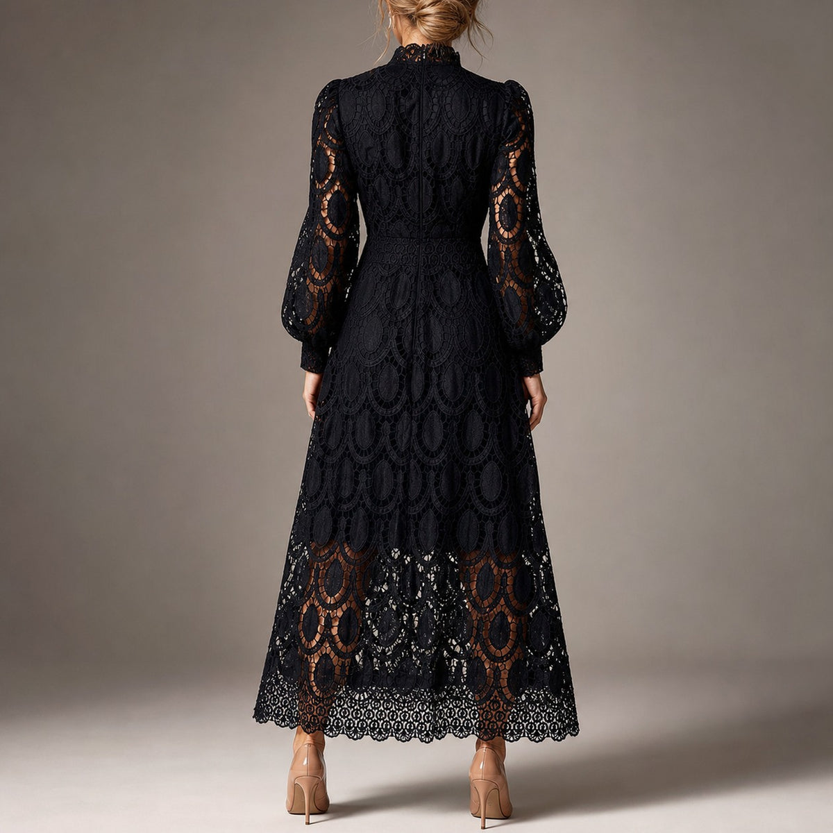 Lace Long Bishop Sleeve Midi Dress