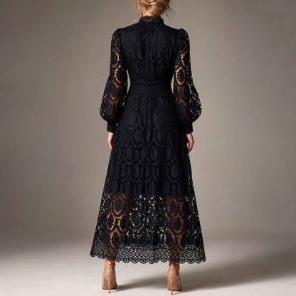 Lace Long Bishop Sleeve Midi Dress