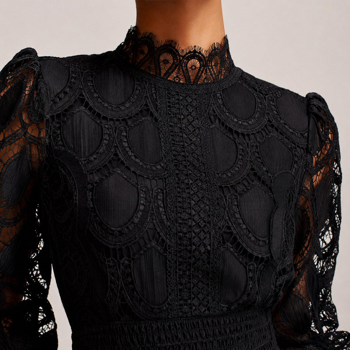 Lace Long Bishop Sleeve Midi Dress