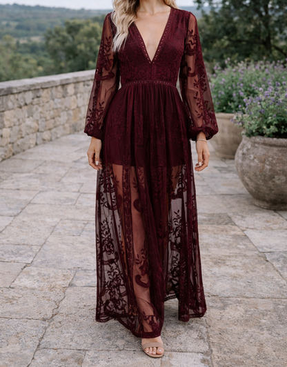 Lace Long Sleeve Maxi Dress