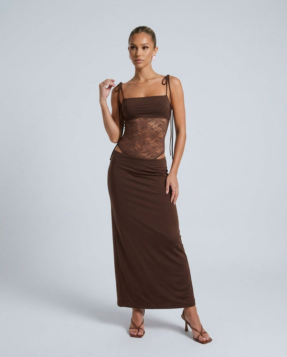 Lace Sheer Cutout Maxi Dress