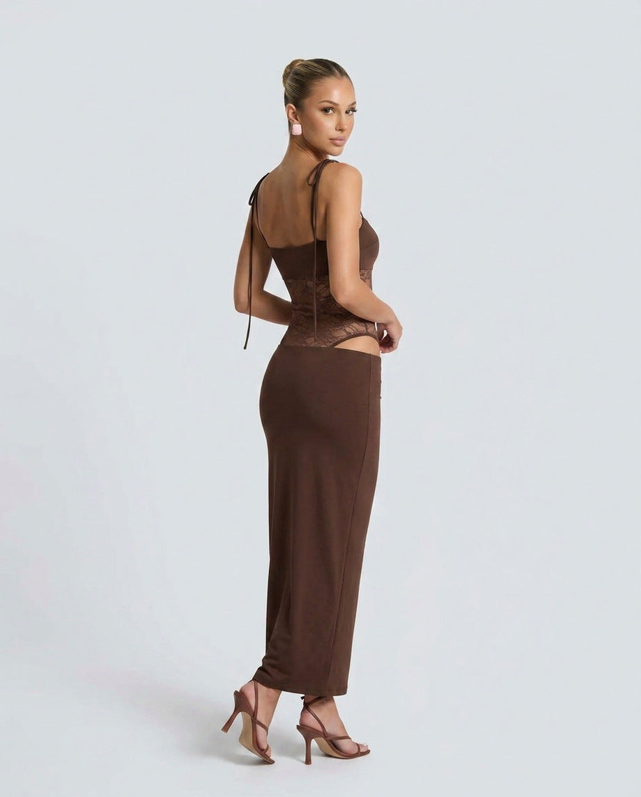Lace Sheer Cutout Maxi Dress