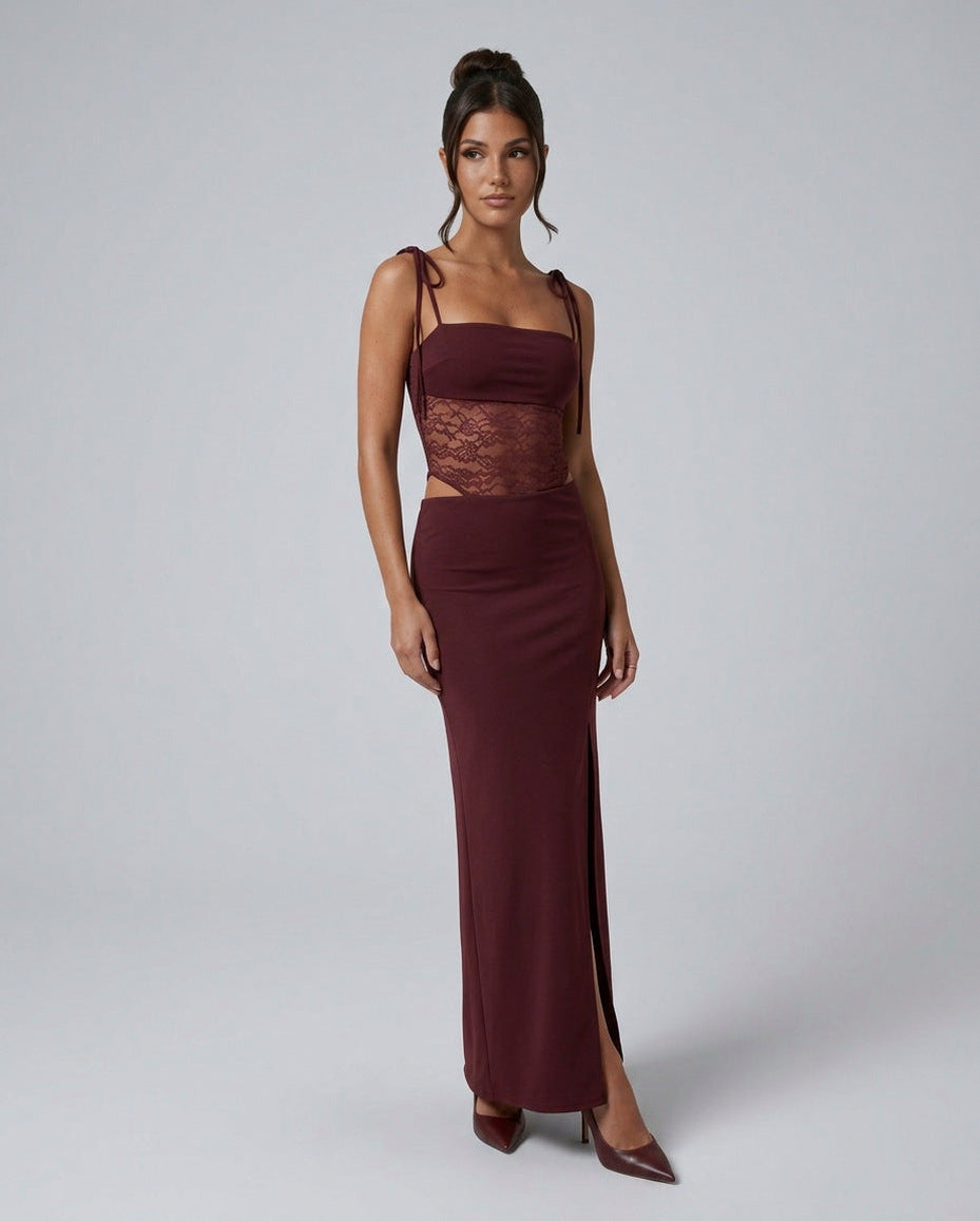 Lace Sheer Cutout Maxi Dress