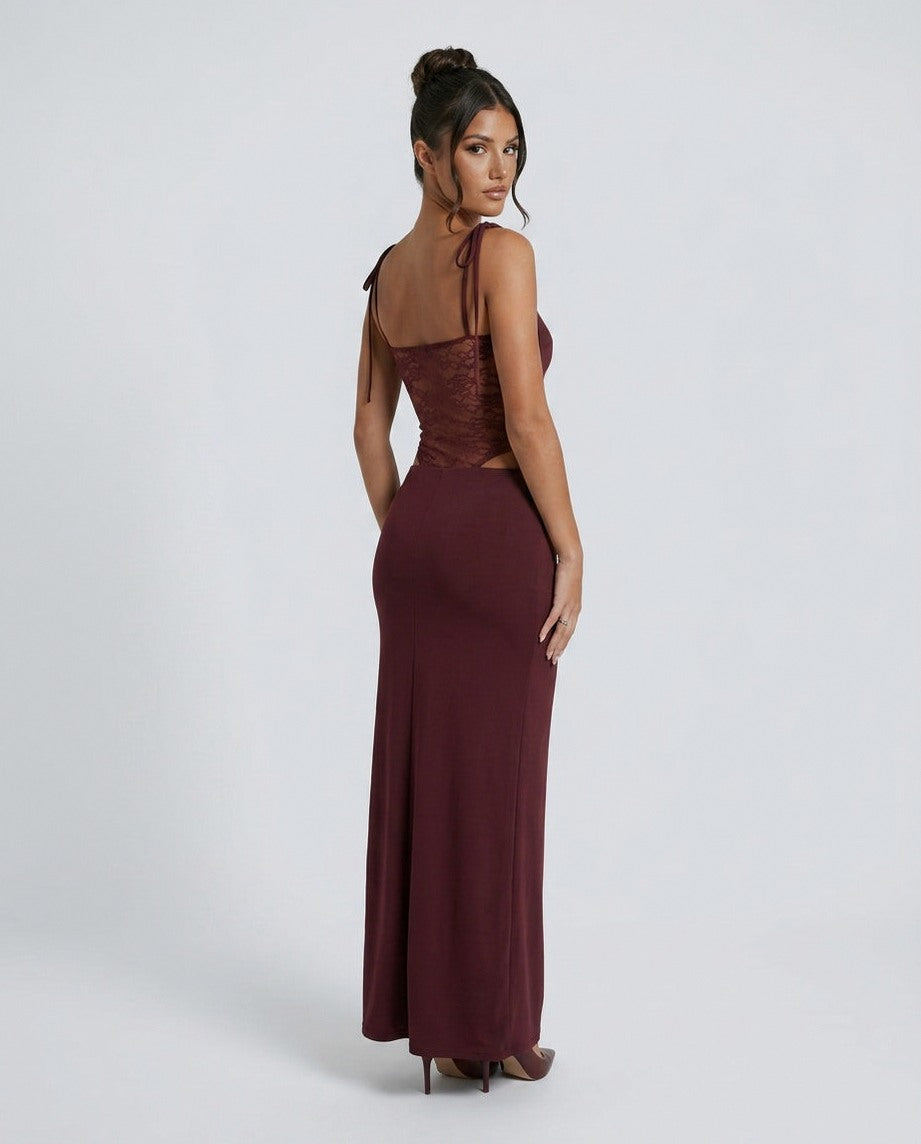 Lace Sheer Cutout Maxi Dress