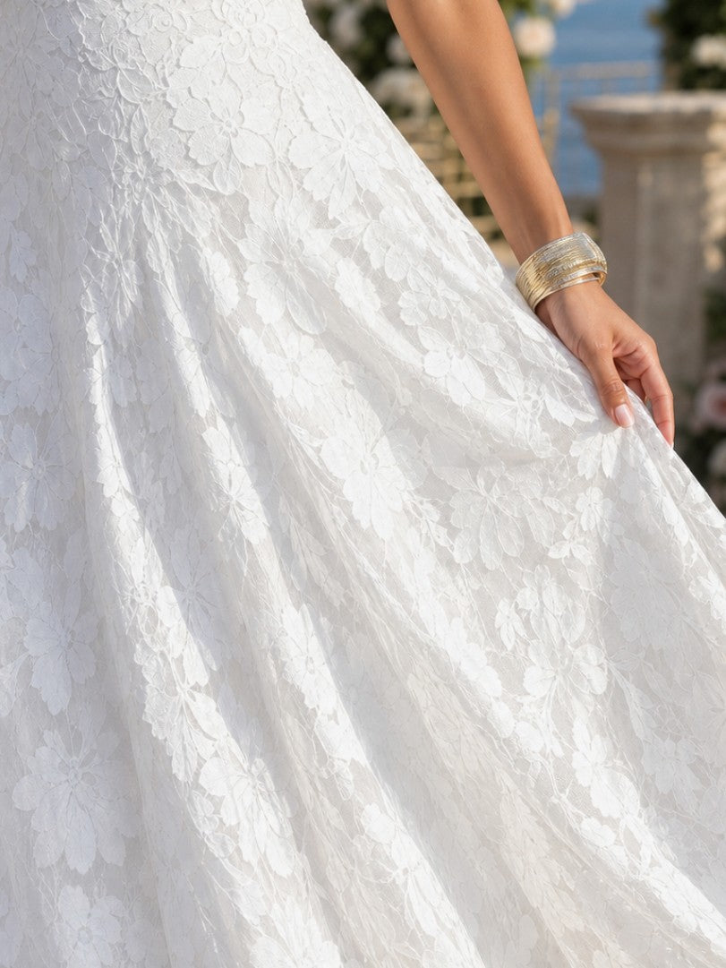 Lace Square Neck A-Line Maxi Dress