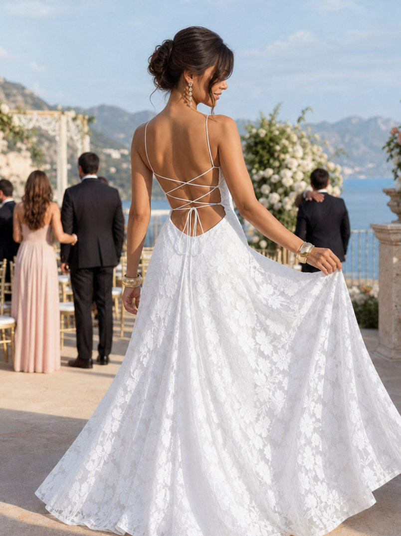 Lace Square Neck A-Line Maxi Dress