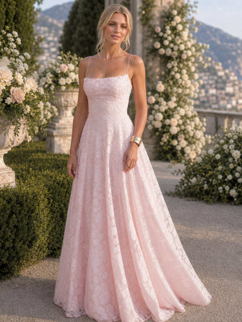 Lace Square Neck A-Line Maxi Dress