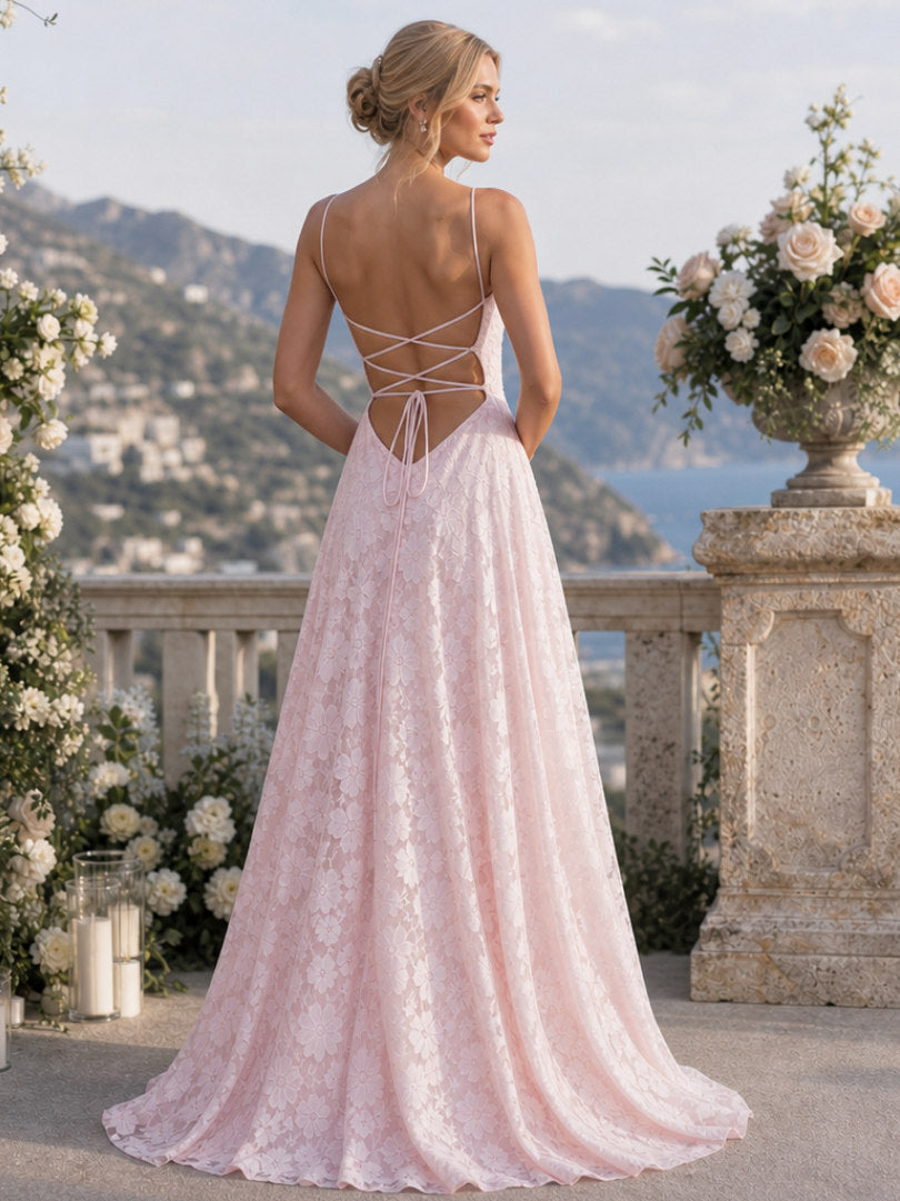 Lace Square Neck A-Line Maxi Dress