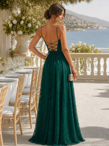 Lace Square Neck A-Line Maxi Dress