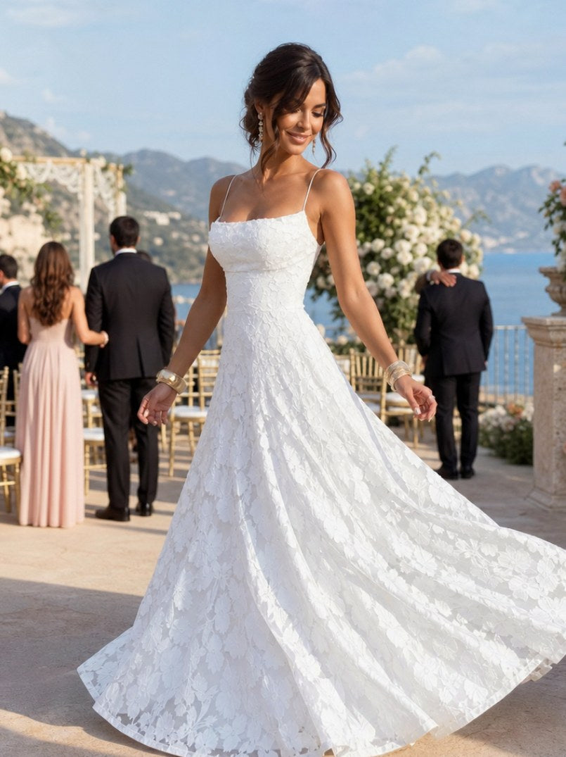 Lace Square Neck A-Line Maxi Dress