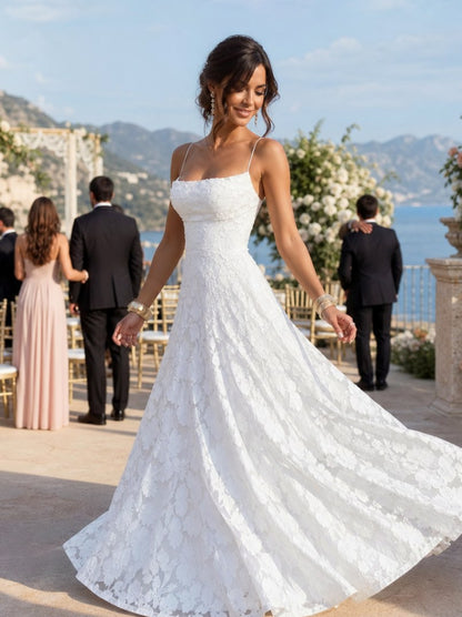 Lace Square Neck A-Line Maxi Dress