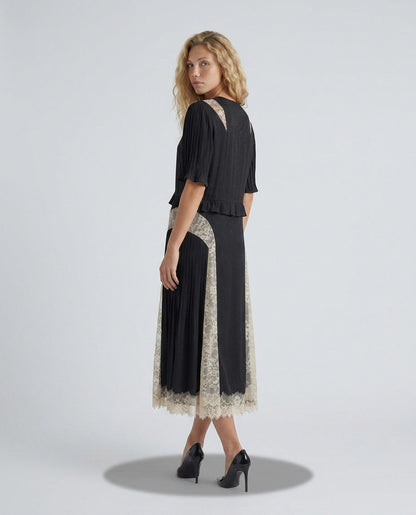 Lace Trim Button Front Midi Dress