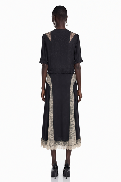 Lace Trim Button Front Midi Dress