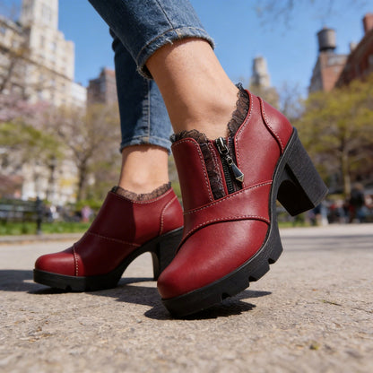 Lace Trim Chunky Heel Booties