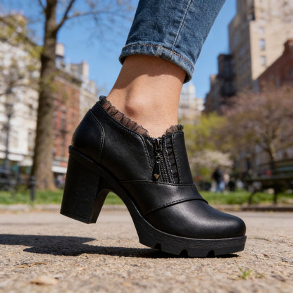 Lace Trim Chunky Heel Booties