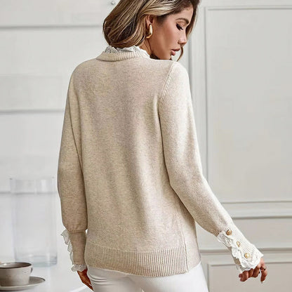 Lace Trim Crewneck Knit Sweater