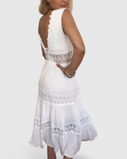 Lace Trim Tiered Maxi Dress