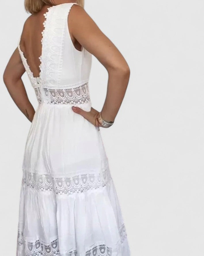 Lace Trim Tiered Maxi Dress