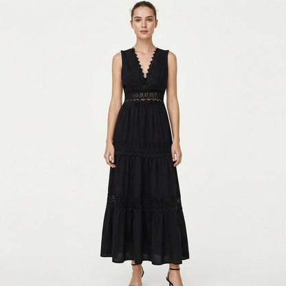 Lace Trim Tiered Maxi Dress