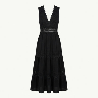 Lace Trim Tiered Maxi Dress