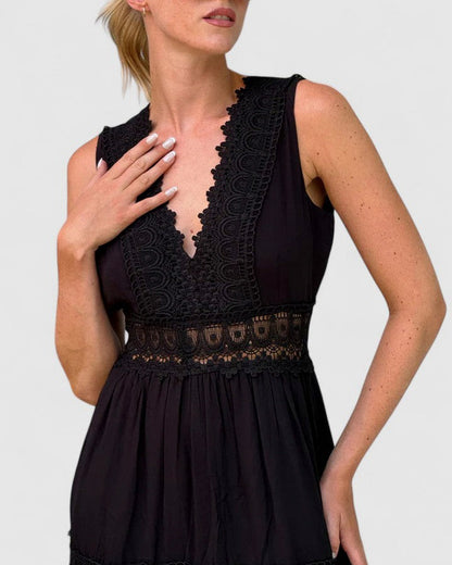 Lace Trim Tiered Maxi Dress