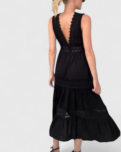 Lace Trim Tiered Maxi Dress