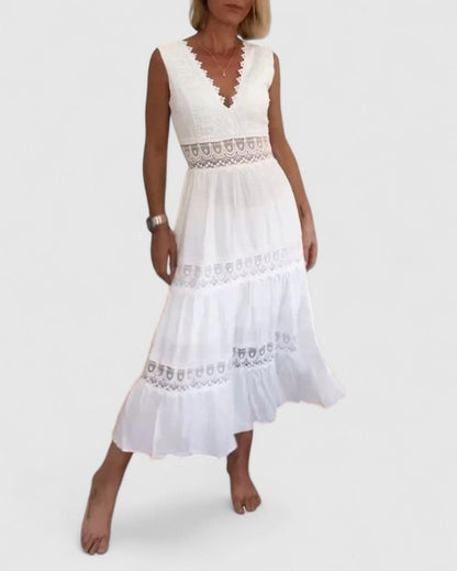 Lace Trim Tiered Maxi Dress