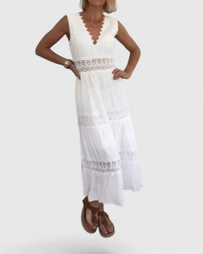 Lace Trim Tiered Maxi Dress