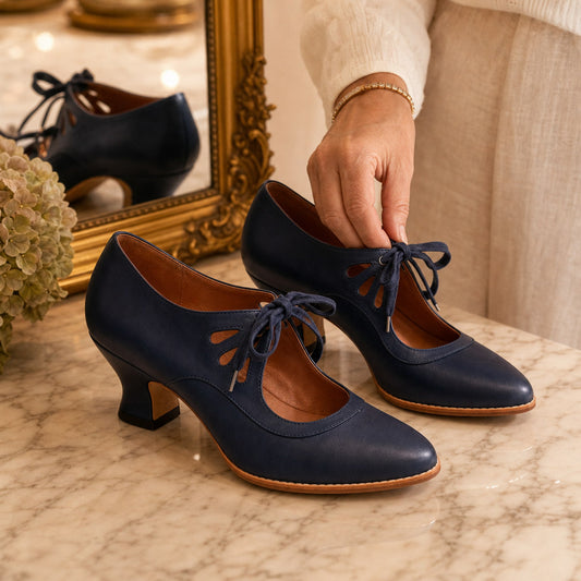 Lace Up Cutout Leather Pumps