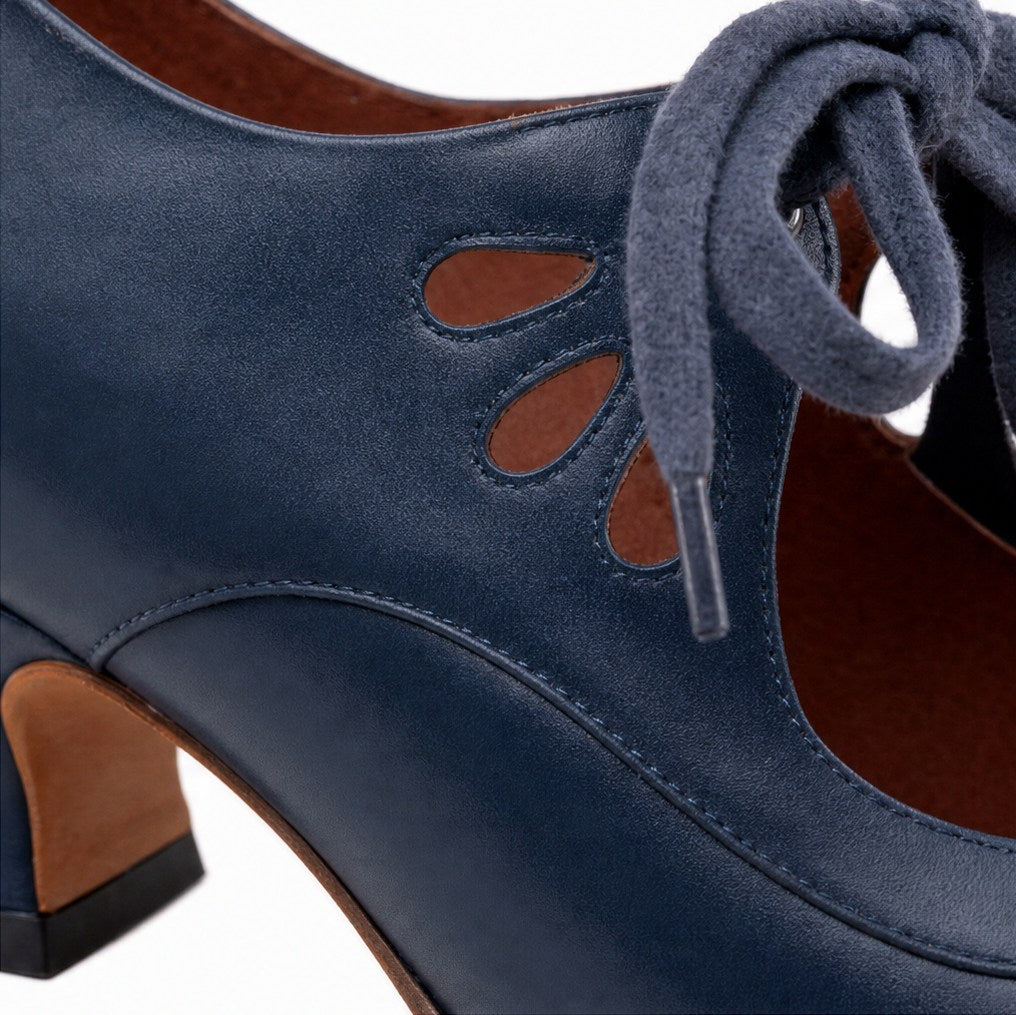 Lace Up Cutout Leather Pumps