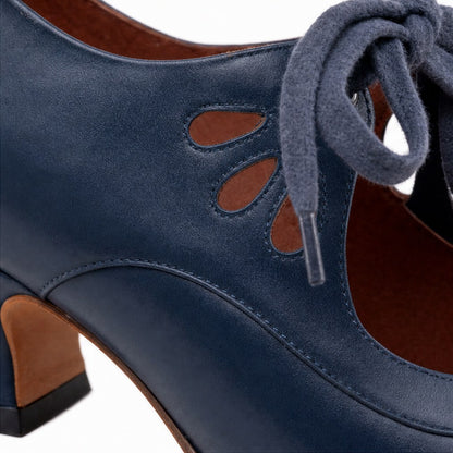 Lace Up Cutout Leather Pumps