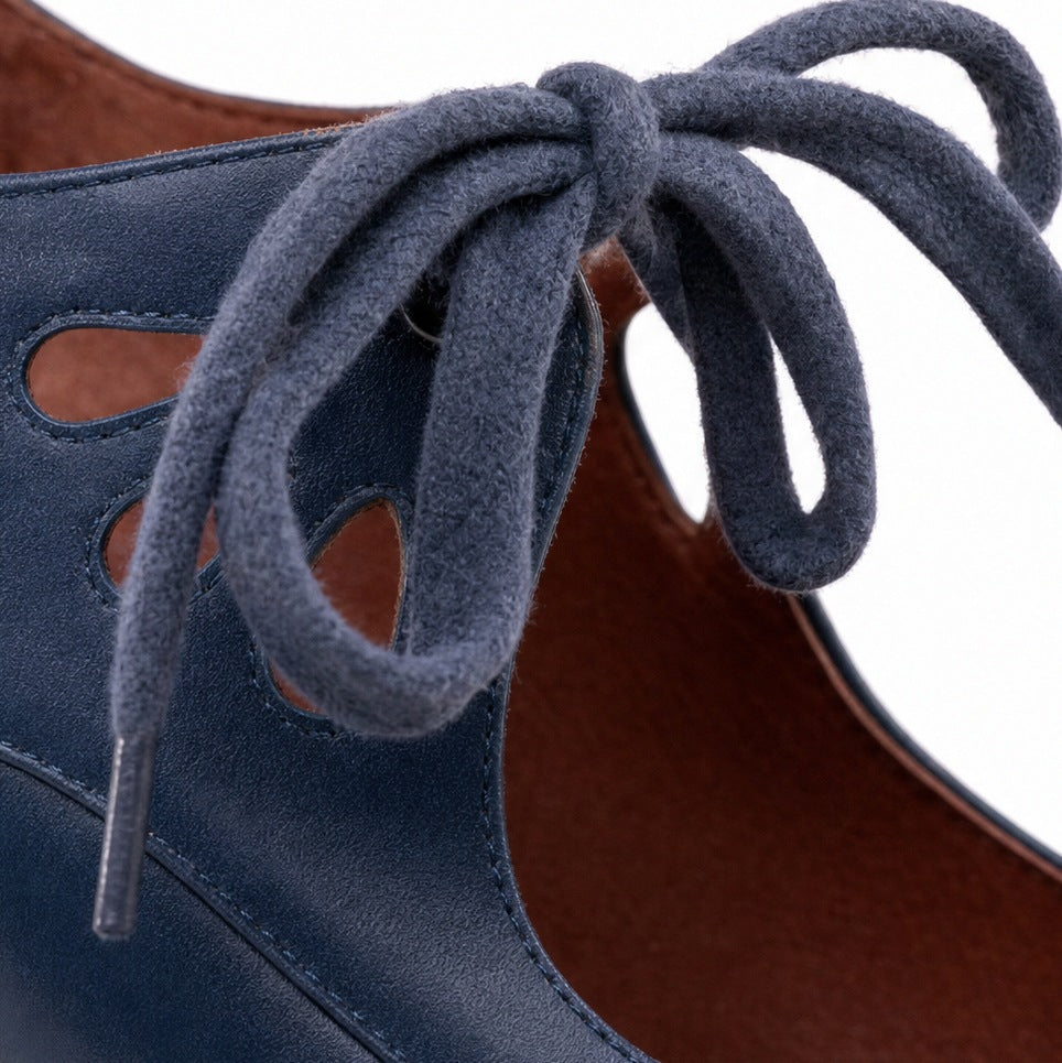 Lace Up Cutout Leather Pumps