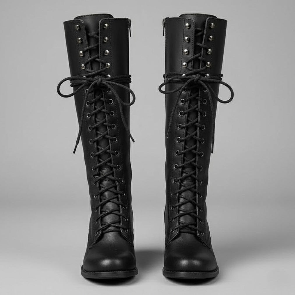Lace Up Knee High Combat Boots