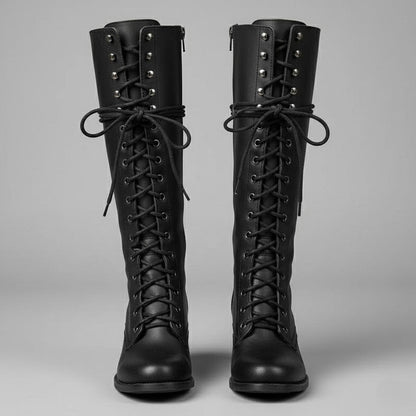 Lace Up Knee High Combat Boots