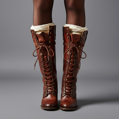 Lace Up Knee High Combat Boots